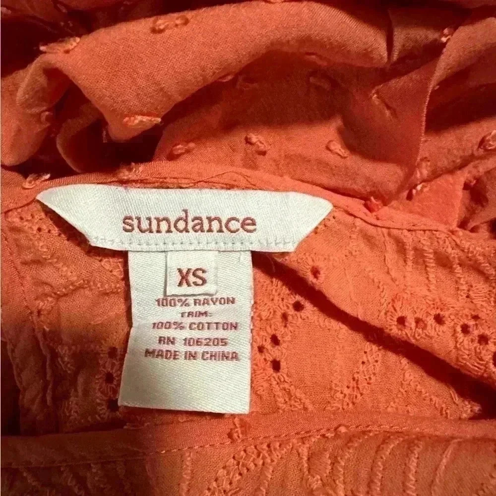 Sundance Susannah Blouse Size XS Orange/Coral Ruffle Swiss Dot Eyelet - Picture 7 of 9